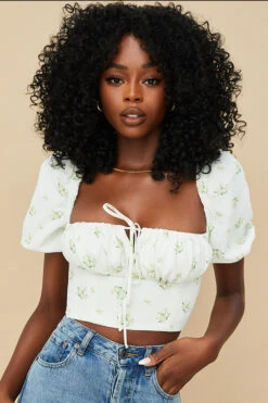 Ivory Floral Puff Sleeve Cropped Top -Traumhafte Kleider arianna 3a 1