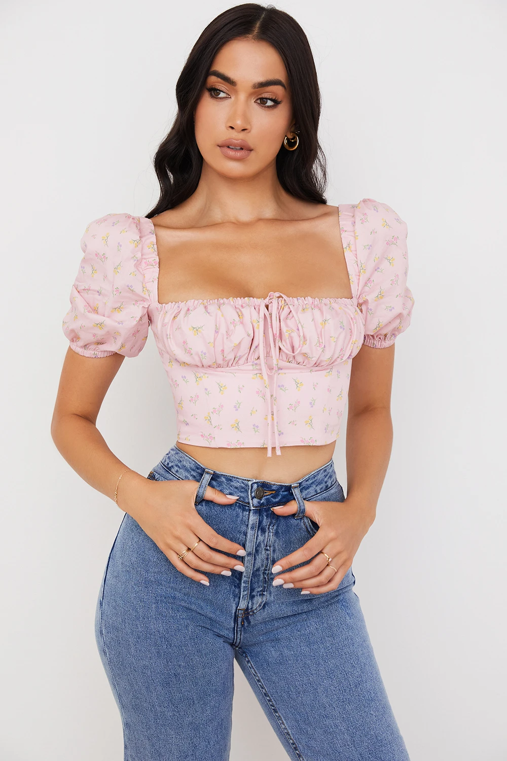 Pink Floral Puff Sleeve Corset 6 Pink Floral Puff Sleeve Corset – Bild 4