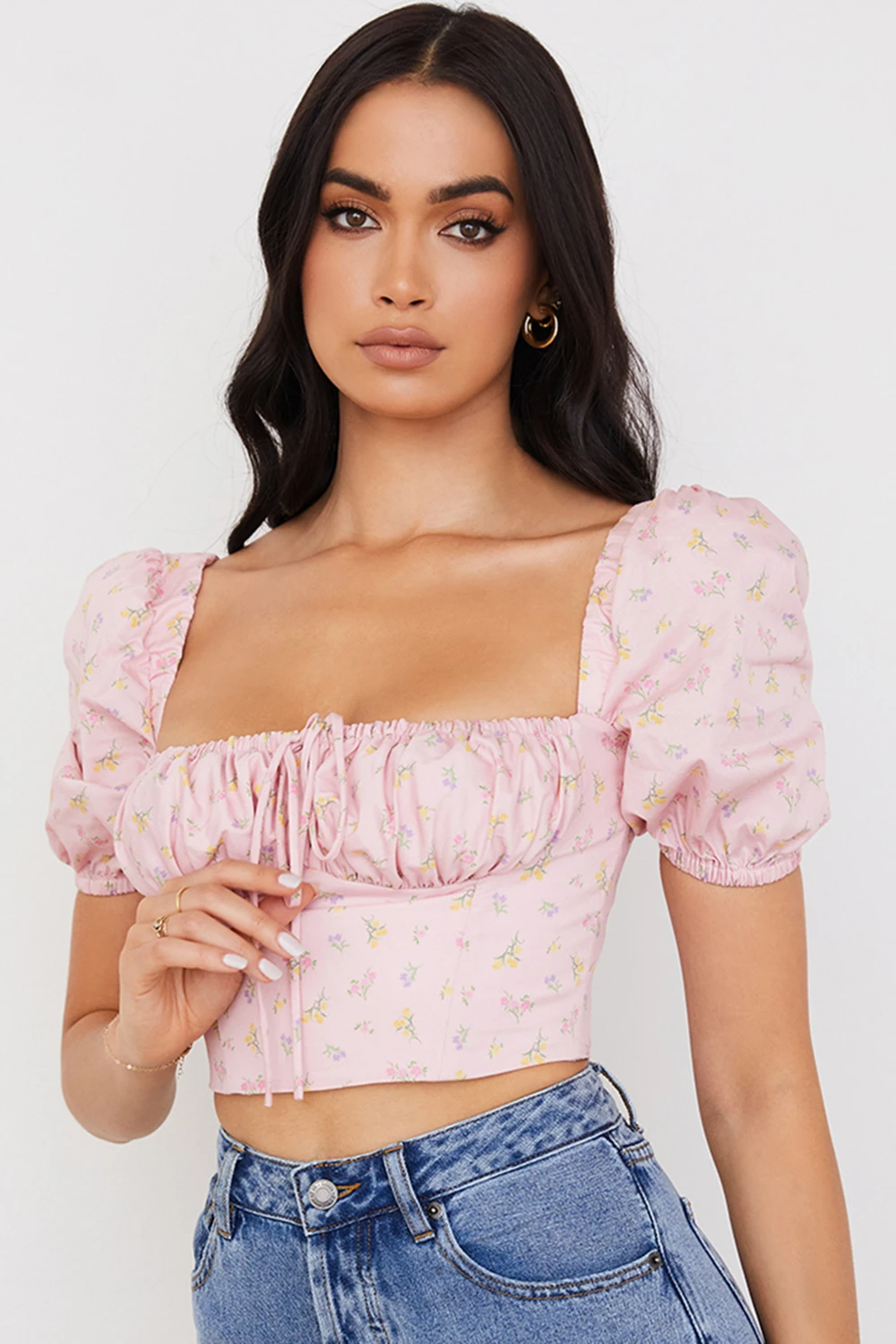 Pink Floral Puff Sleeve Corset 10 Pink Floral Puff Sleeve Corset – Bild 8