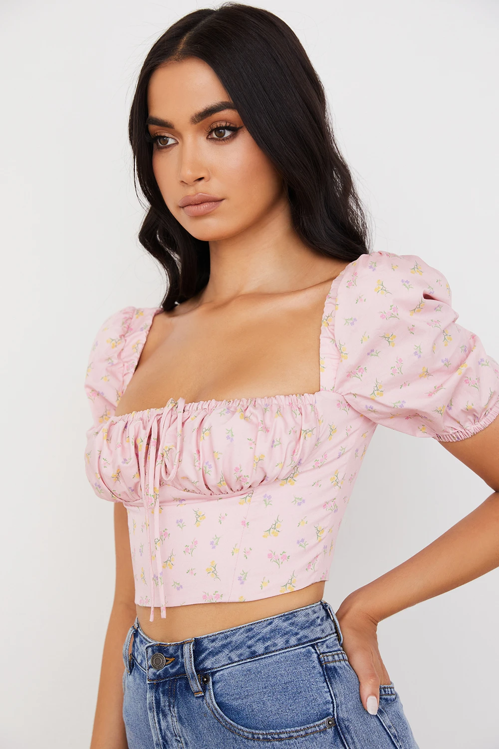 Pink Floral Puff Sleeve Corset 11 Pink Floral Puff Sleeve Corset – Bild 9