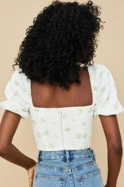 Ivory Floral Puff Sleeve Cropped Top -Traumhafte Kleider arianna 7a