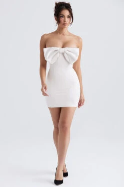 Ivory Satin Crystal Embellished Bow Dress -Traumhafte Kleider ariella 3