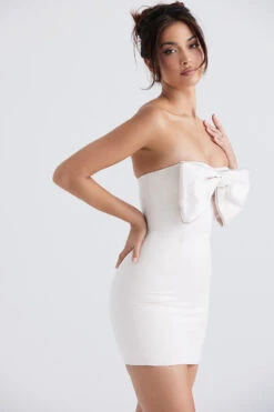 Ivory Satin Crystal Embellished Bow Dress -Traumhafte Kleider ariella 8