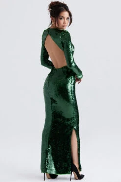 Pine Green Sequin Maxi Dress
