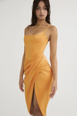 Tangerine Satin Pleated Corset Midi Dress 23 Tangerine Satin Pleated Corset Midi Dress -Traumhafte Kleider bianca 5