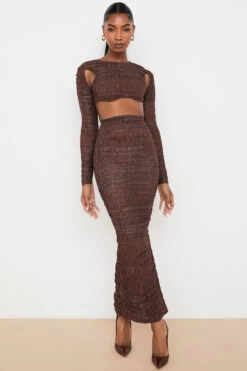 Chocolate Print Ruched Mesh Cutout Cropped Top -Traumhafte Kleider blythelaverne 3