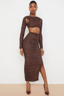 Chocolate Print Ruched Mesh Cutout Cropped Top -Traumhafte Kleider blythelaverne 4