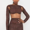 Chocolate Print Ruched Mesh Cutout Cropped Top 1 Chocolate Print Ruched Mesh Cutout Cropped Top -Traumhafte Kleider blythelaverne 5