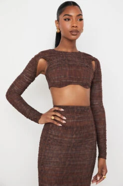 Chocolate Print Ruched Mesh Cutout Cropped Top -Traumhafte Kleider blythelaverne 6