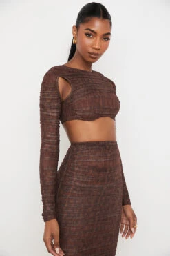 Chocolate Print Ruched Mesh Cutout Cropped Top -Traumhafte Kleider blythelaverne 7