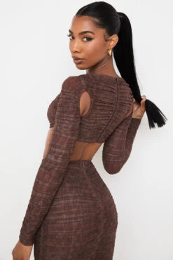 Chocolate Print Ruched Mesh Cutout Cropped Top -Traumhafte Kleider blythelaverne 9