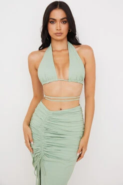 Sage Halter Neck Gathered Bustier Top