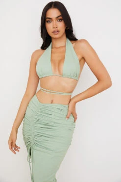 Sage Halter Neck Gathered Bustier Top -Traumhafte Kleider calypso 3