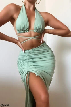 Sage Halter Neck Gathered Bustier Top -Traumhafte Kleider calypso s91