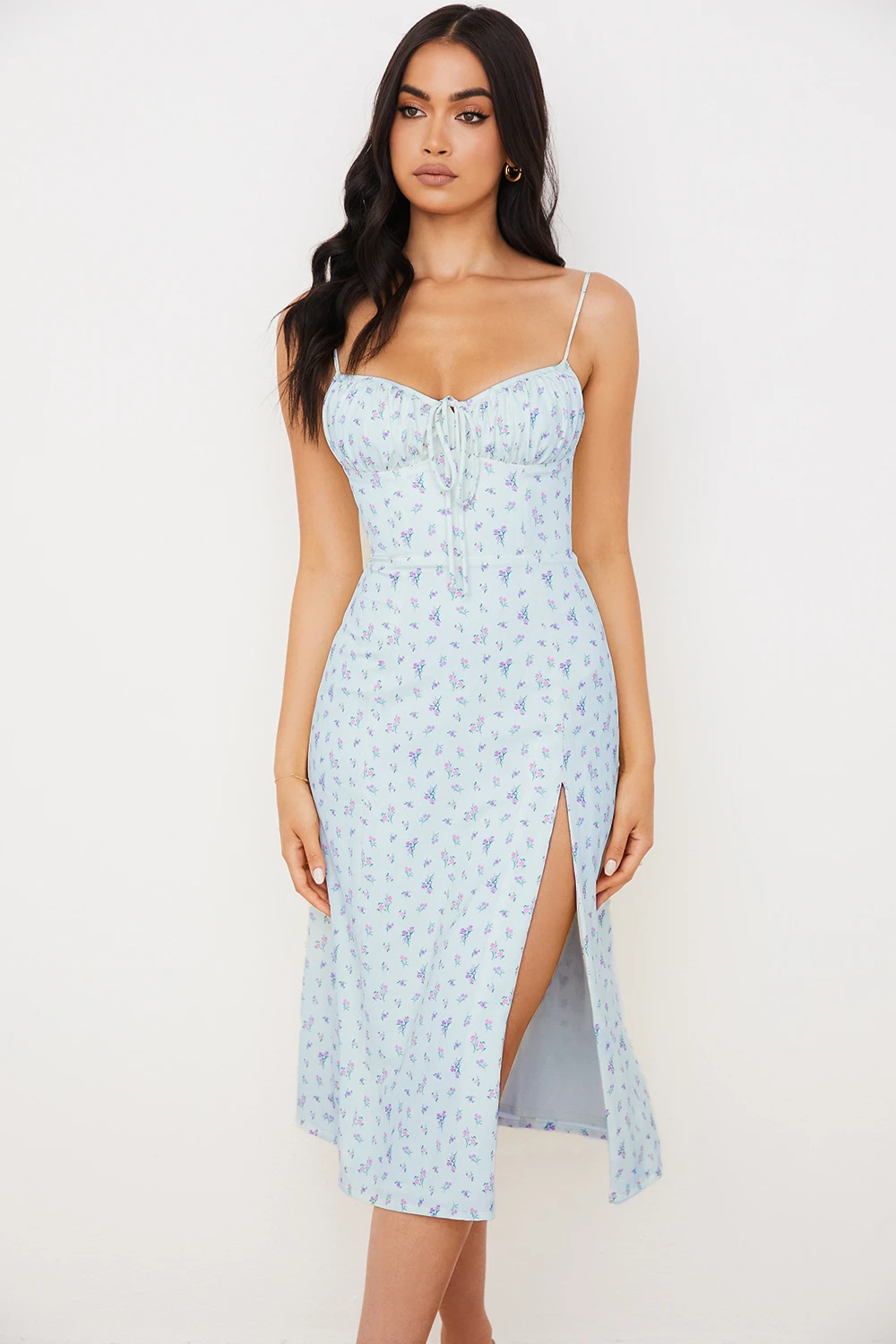 Blue Floral Bustier Midi Dress 6 Blue Floral Bustier Midi Dress – Bild 4