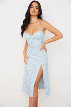 Blue Floral Bustier Midi Dress 18 Blue Floral Bustier Midi Dress -Traumhafte Kleider carina 5 1 3