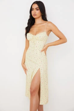 Lemon Floral Bustier Midi Dress