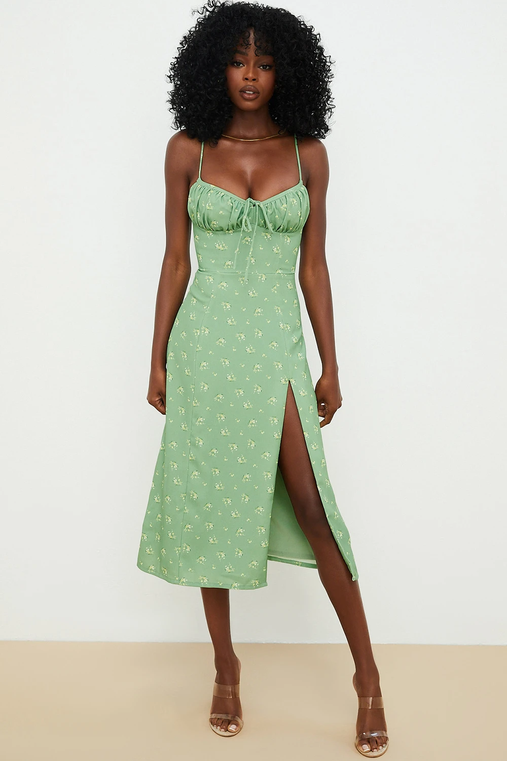 Olive Floral Bustier Midi Dress 6 Olive Floral Bustier Midi Dress – Bild 4