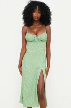 Olive Floral Bustier Midi Dress