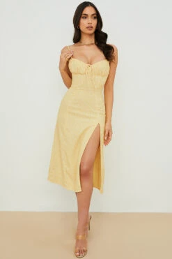 Yellow Floral Bustier Midi Dress 16 Yellow Floral Bustier Midi Dress -Traumhafte Kleider carina y2o