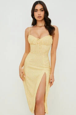 Yellow Floral Bustier Midi Dress