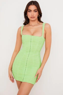 Lime Ruched Mesh Mini Dress