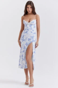 Blue Print Corset Midi Dress