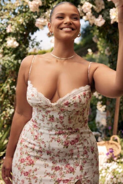 Rose Print Corset Midi Sundress -Traumhafte Kleider charlotter35