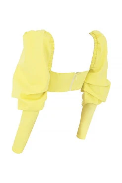 Mistress Rocks 'Tough Love' Lemon Puff Sleeve Cropped Top -Traumhafte Kleider chr2454 02bb