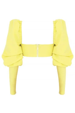 Mistress Rocks 'Tough Love' Lemon Puff Sleeve Cropped Top -Traumhafte Kleider chr2454 03bb