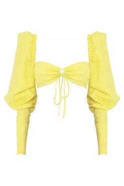 Mistress Rocks 'Tough Love' Lemon Puff Sleeve Cropped Top -Traumhafte Kleider chr2454bb