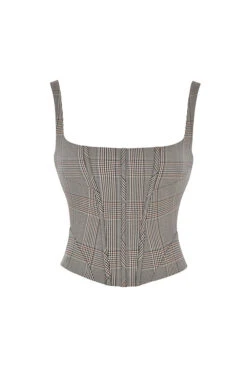 Mistress Rocks Monochrome Square Neck Chequered Corset -Traumhafte Kleider chr3171 01