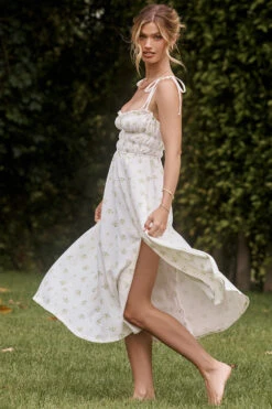 Ivory Floral Shirred Midi Dress -Traumhafte Kleider christabel i33