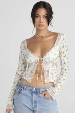 Garden Print Lace Trim Top