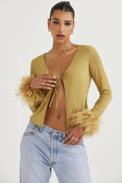 Olive Trimmed Top
