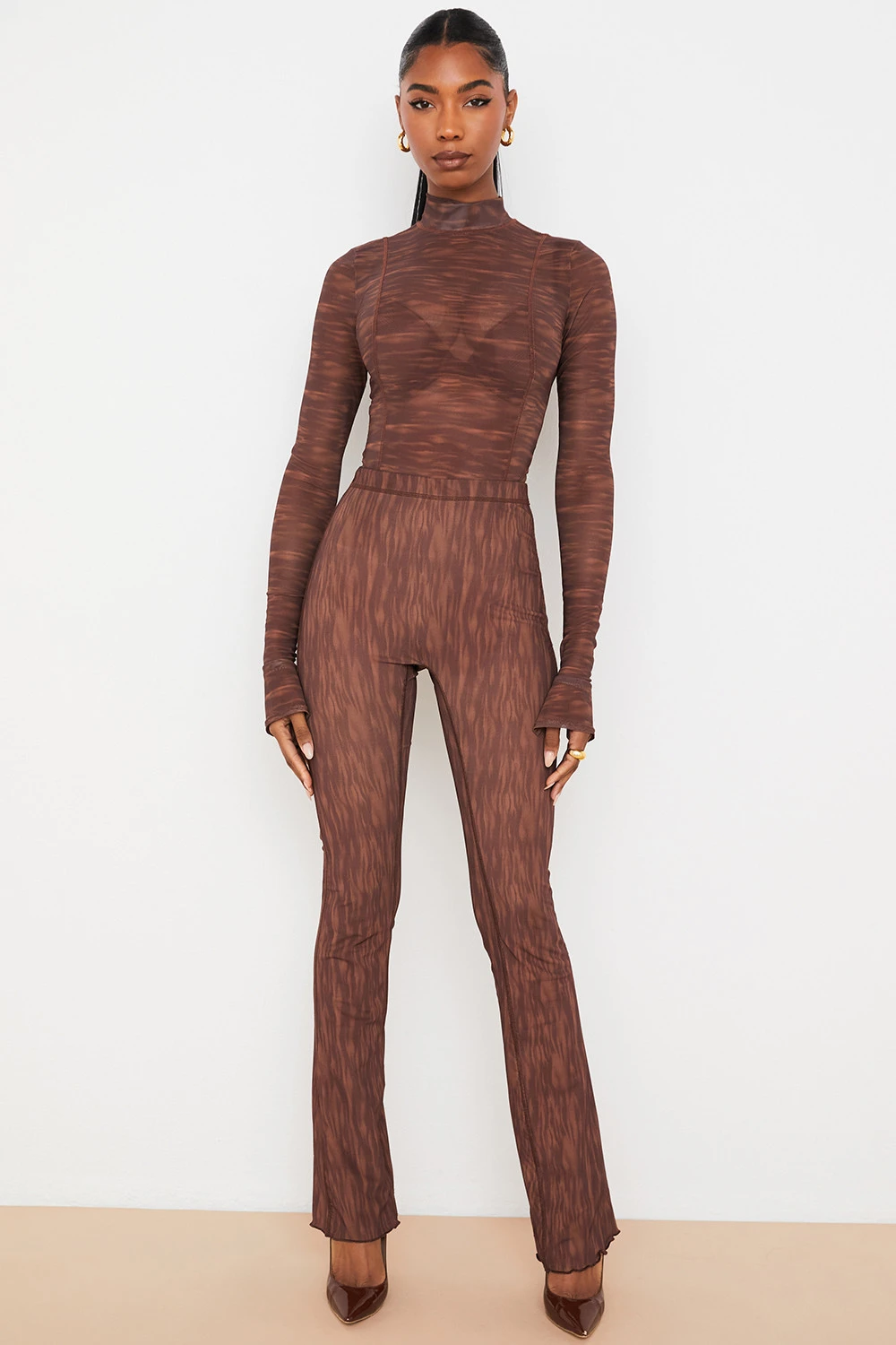 Chocolate Print Mesh Flared Trousers 5 Chocolate Print Mesh Flared Trousers – Bild 3