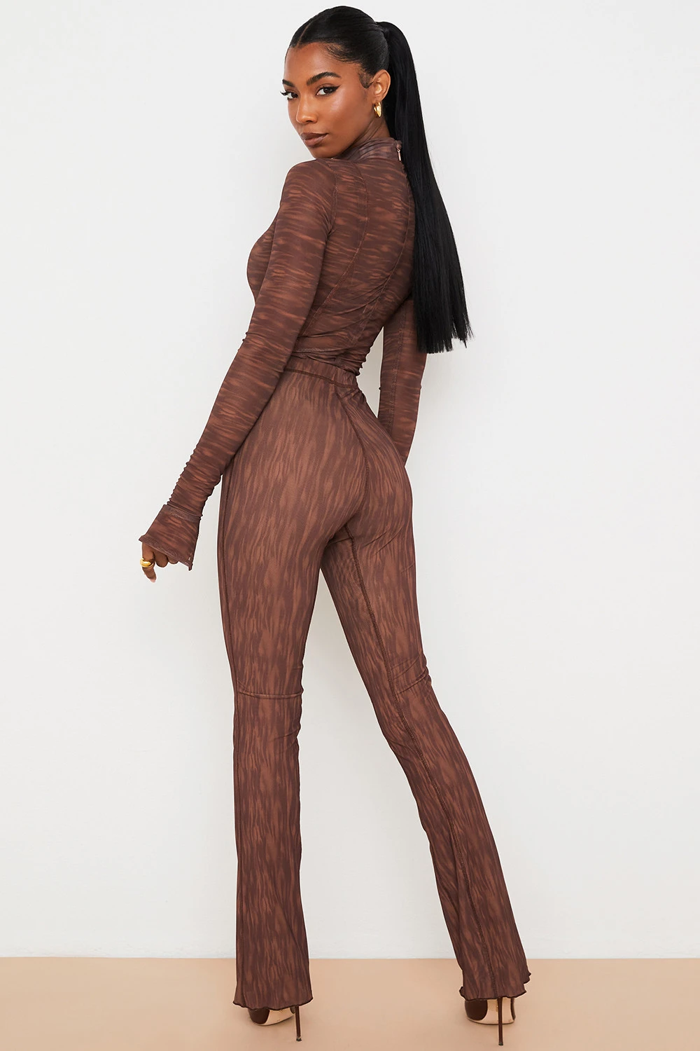 Chocolate Print Mesh Flared Trousers 9 Chocolate Print Mesh Flared Trousers – Bild 7
