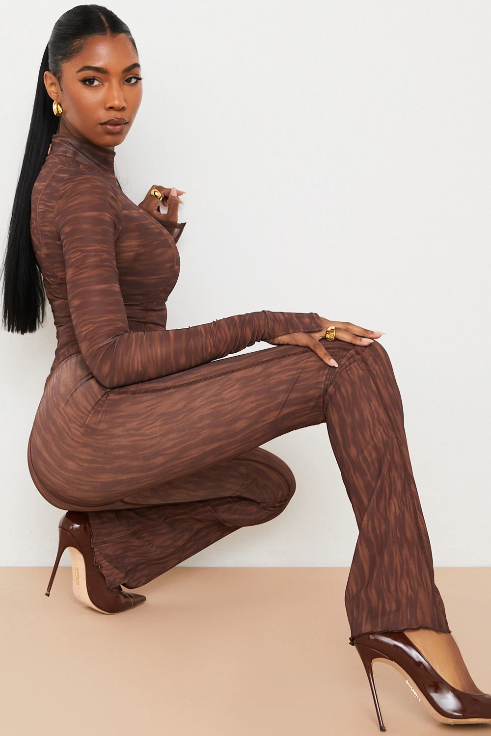 Chocolate Print Mesh Flared Trousers 12 Chocolate Print Mesh Flared Trousers – Bild 10