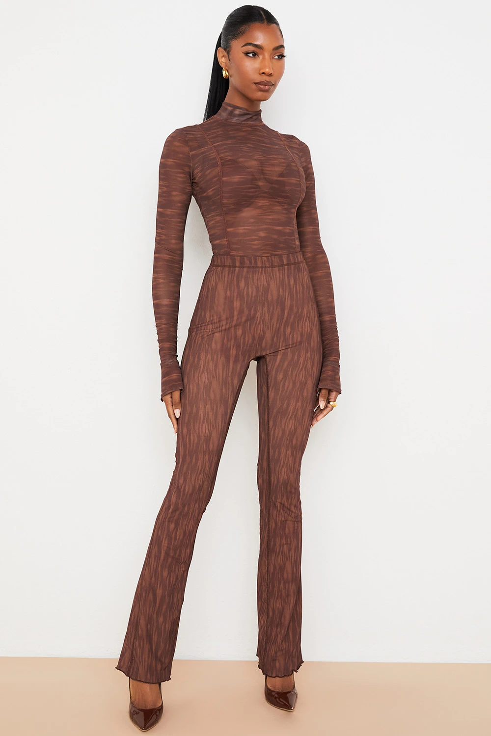 Chocolate Print Mesh Flared Trousers 6 Chocolate Print Mesh Flared Trousers – Bild 4