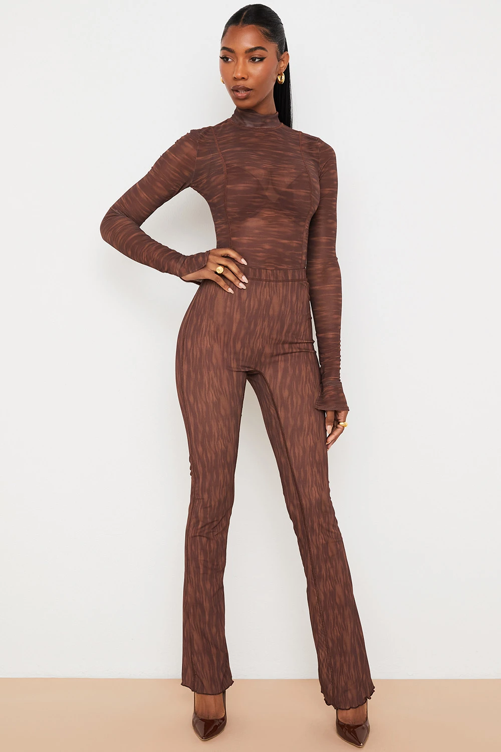 Chocolate Print Mesh Flared Trousers 7 Chocolate Print Mesh Flared Trousers – Bild 5