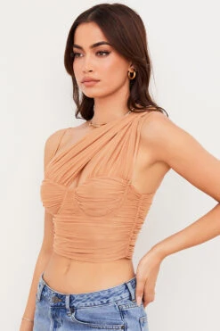 Beige Gathered Mesh Corset -Traumhafte Kleider eliana 12d