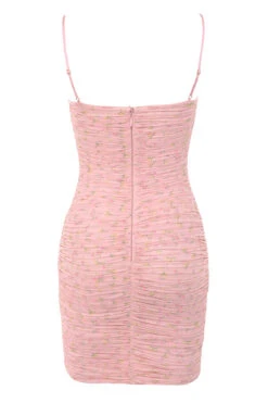 Pink Floral Ruched Organza Mesh Mini Dress -Traumhafte Kleider ella pink print 02