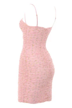 Pink Floral Ruched Organza Mesh Mini Dress -Traumhafte Kleider ella pink print 03