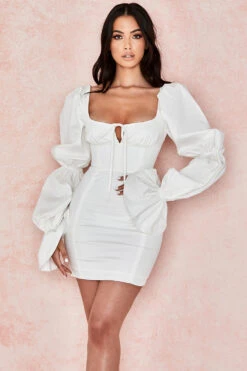 White Puff Sleeve Corset Dress