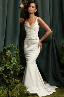 Off White Satin Mermaid Bridal Gown