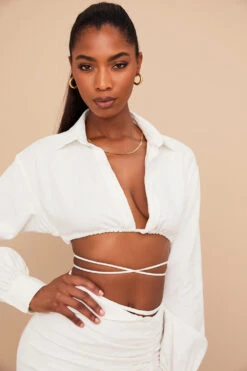 Off White Wrap Around Cropped Shirt