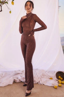 Chocolate Print Mesh Flared Trousers 28 Chocolate Print Mesh Flared Trousers -Traumhafte Kleider erin c12