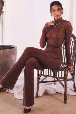 Chocolate Print Mesh Flared Trousers 29 Chocolate Print Mesh Flared Trousers -Traumhafte Kleider erin c13