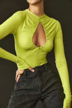 Lime Green Cutout Bodysuit -Traumhafte Kleider estrelle l55