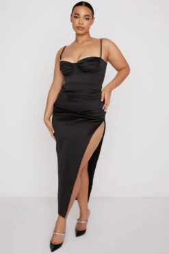 Black Satin Pleated Corset Midi Dress 22 Black Satin Pleated Corset Midi Dress -Traumhafte Kleider flora 5